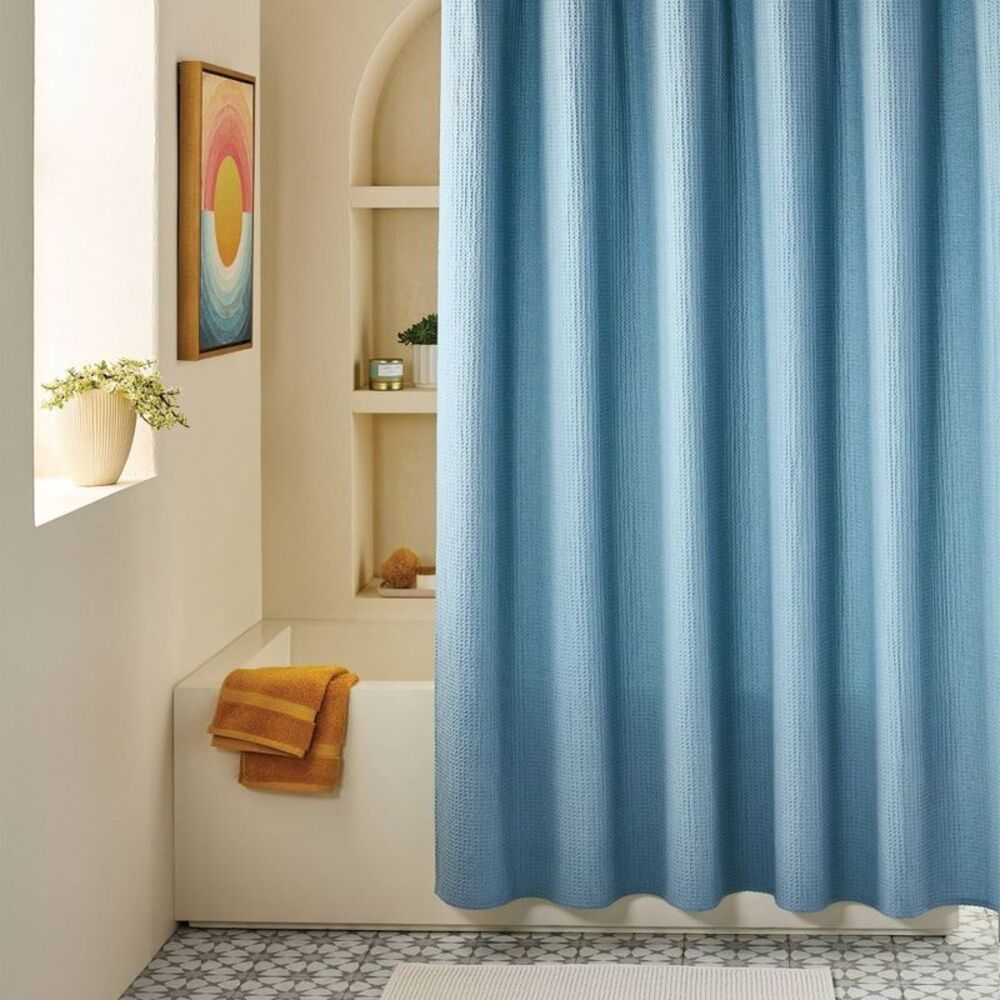 Threshold - Oversized Relaxed Waffle Weave Shower Curtain Ligh Light Blue - Picture 2 of 4